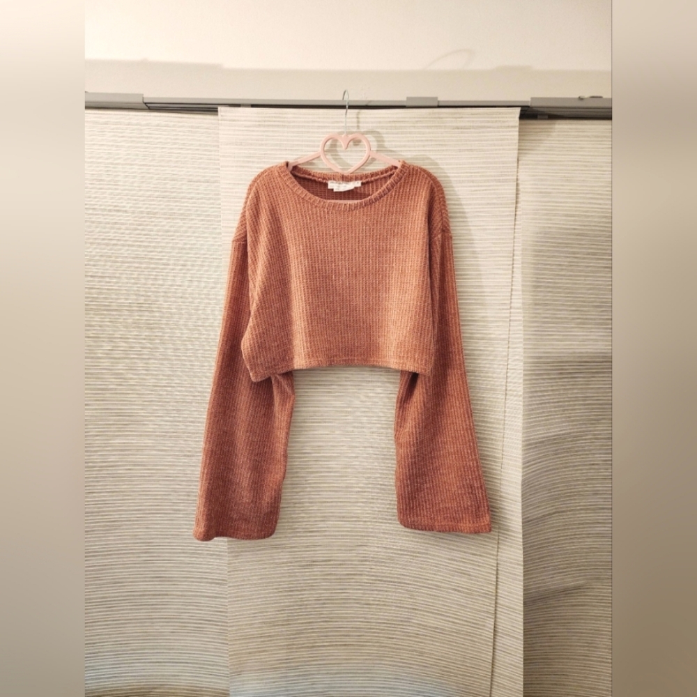 Crop Sweater Top with Angel Sleeves - M